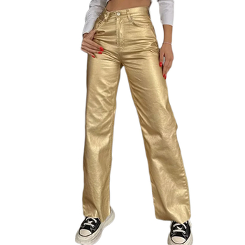 Ženske hlače ravnog kroja, širokih nogavica, visokim strukom, lagani poliester s mikroelastičnošću, panelni dizajn, zimski 2024 model