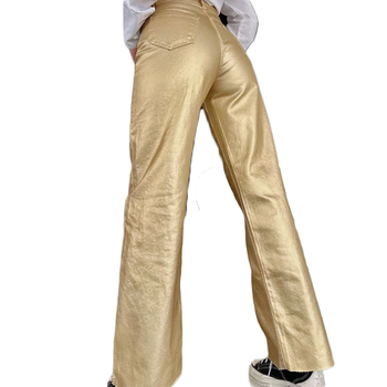 Ženske hlače ravnog kroja, širokih nogavica, visokim strukom, lagani poliester s mikroelastičnošću, panelni dizajn, zimski 2024 model