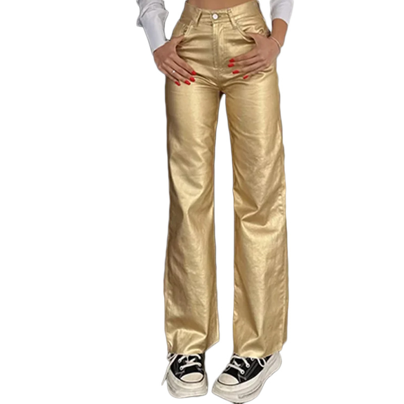 Ženske hlače ravnog kroja, širokih nogavica, visokim strukom, lagani poliester s mikroelastičnošću, panelni dizajn, zimski 2024 model