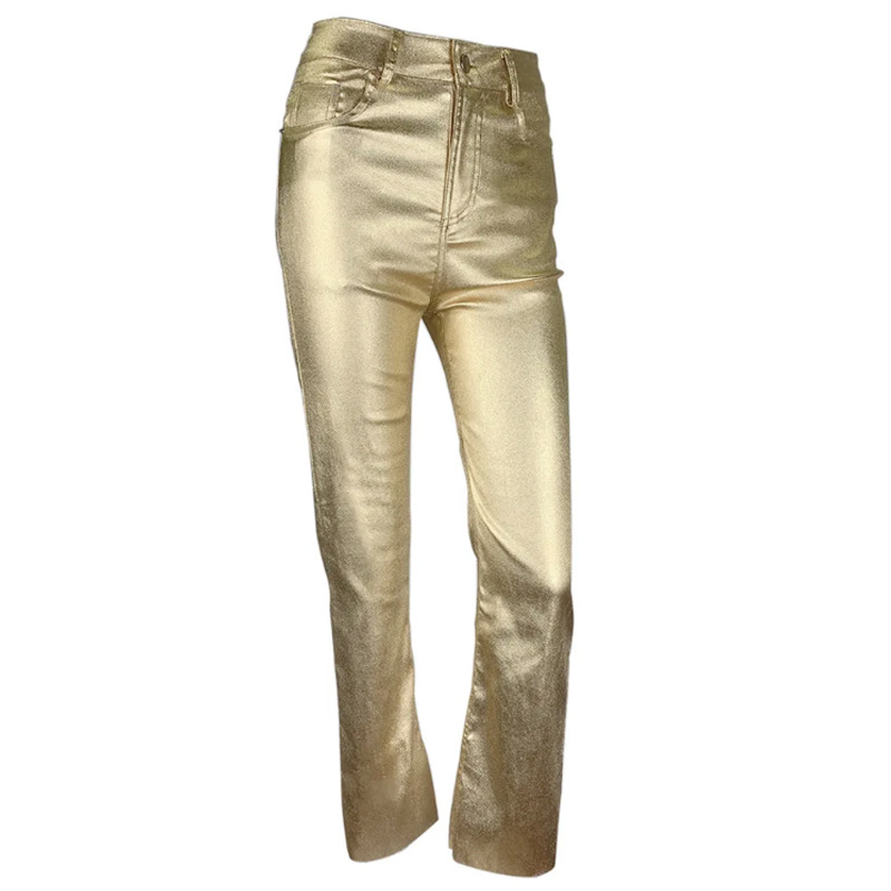 Ženske hlače ravnog kroja, širokih nogavica, visokim strukom, lagani poliester s mikroelastičnošću, panelni dizajn, zimski 2024 model