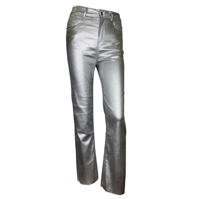 Ženske hlače ravnog kroja, širokih nogavica, visokim strukom, lagani poliester s mikroelastičnošću, panelni dizajn, zimski 2024 model