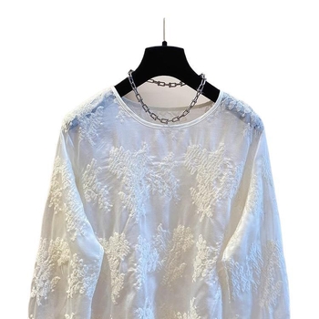 Cardigan od chenille s čipkastom izvezenom, elastični spandex, okrugli izrez, dugi rukavi, slobodan kroj