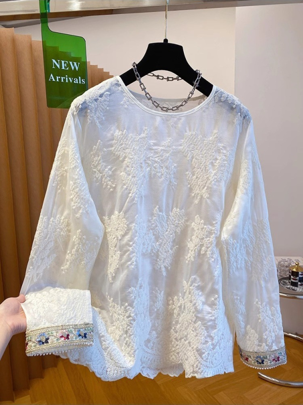 Cardigan od chenille s čipkastom izvezenom, elastični spandex, okrugli izrez, dugi rukavi, slobodan kroj