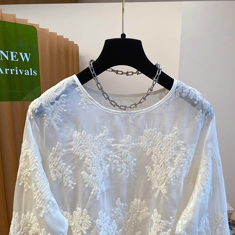 Cardigan od chenille s čipkastom izvezenom, elastični spandex, okrugli izrez, dugi rukavi, slobodan kroj