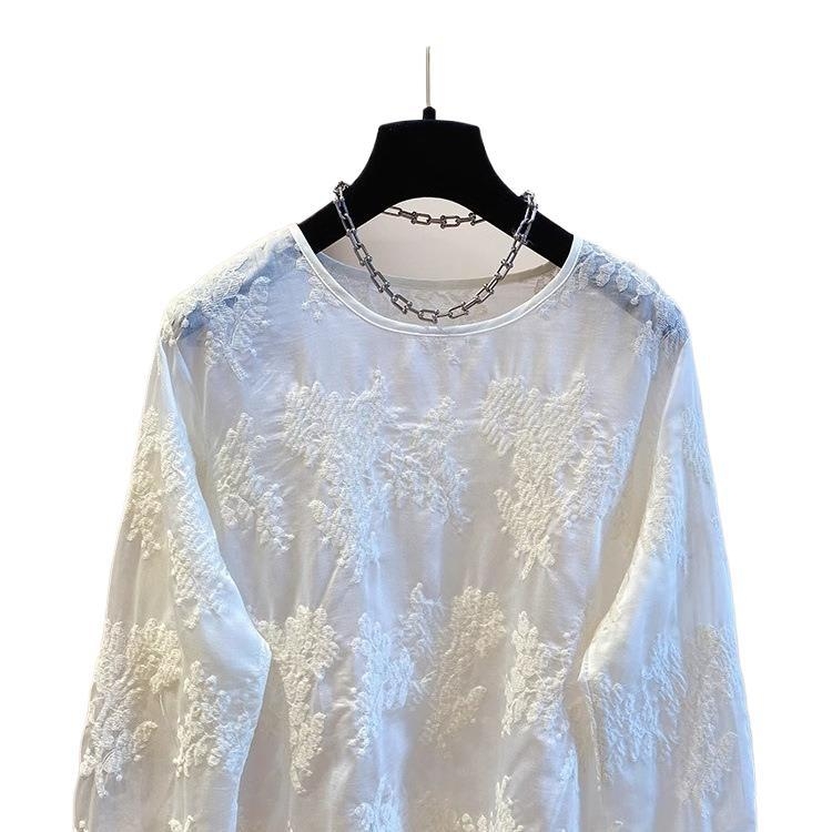 Cardigan od chenille s čipkastom izvezenom, elastični spandex, okrugli izrez, dugi rukavi, slobodan kroj