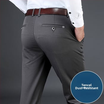 Muške hlače za poslovno-ugodan stil od Tencela, ravni kroj, visok pojas, zatvarač, debeli materijal
