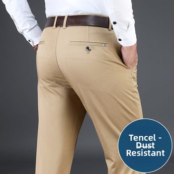 Muške hlače za poslovno-ugodan stil od Tencela, ravni kroj, visok pojas, zatvarač, debeli materijal