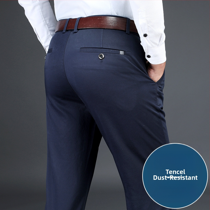 Muške hlače za poslovno-ugodan stil od Tencela, ravni kroj, visok pojas, zatvarač, debeli materijal