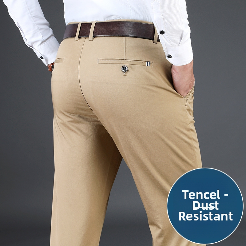 Muške hlače za poslovno-ugodan stil od Tencela, ravni kroj, visok pojas, zatvarač, debeli materijal