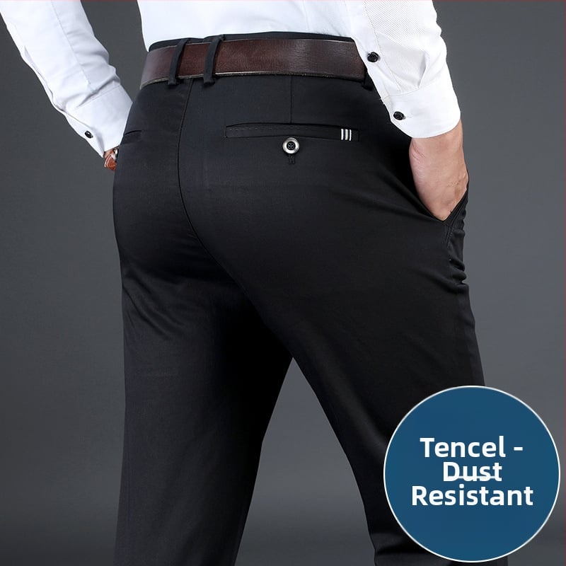 Muške hlače za poslovno-ugodan stil od Tencela, ravni kroj, visok pojas, zatvarač, debeli materijal