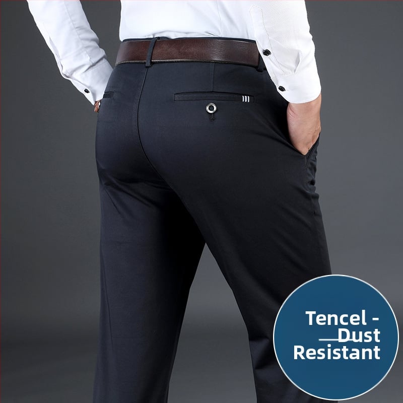 Muške hlače za poslovno-ugodan stil od Tencela, ravni kroj, visok pojas, zatvarač, debeli materijal