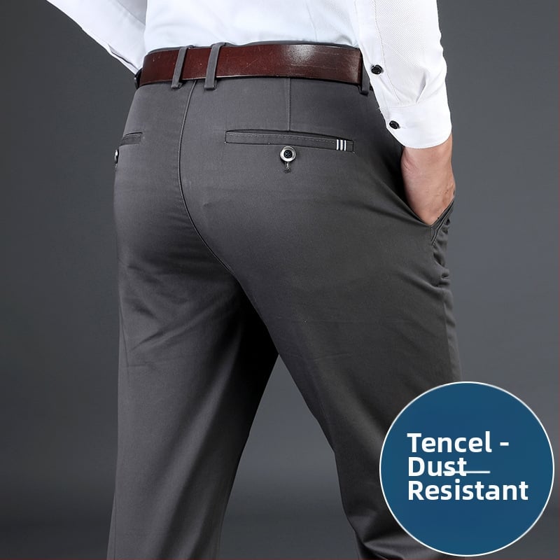 Muške hlače za poslovno-ugodan stil od Tencela, ravni kroj, visok pojas, zatvarač, debeli materijal