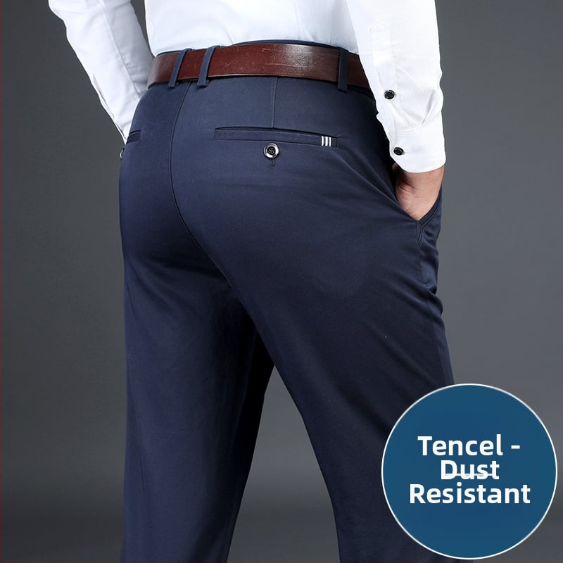 Muške hlače za poslovno-ugodan stil od Tencela, ravni kroj, visok pojas, zatvarač, debeli materijal
