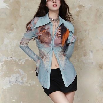 Košulja s tiskom, bez rukava, polo ovratnik, uski kroj, mješavina poliester-spandeksa, proljeće 2025