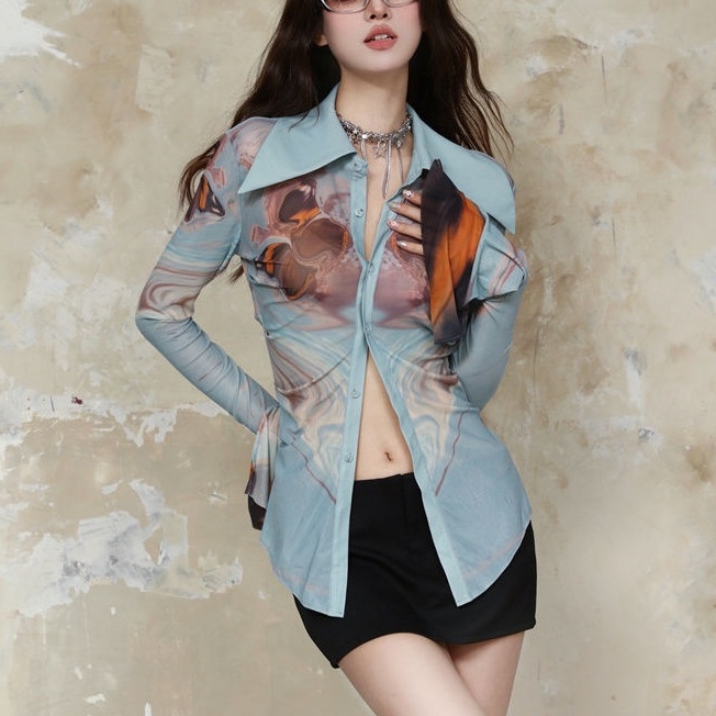 Košulja s tiskom, bez rukava, polo ovratnik, uski kroj, mješavina poliester-spandeksa, proljeće 2025