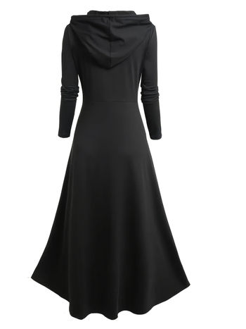 Haljina-kaput s kapuljačom, gotički stil, dugi rukavi, zip, poliester, proljeće 2025