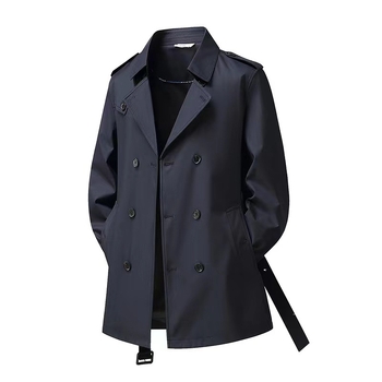 Muški kaput s dvostrukim kopčanjem, rever, pojas, srednja duljina, glavna tkanina: kunićna dlaka