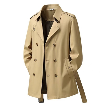 Muški kaput s dvostrukim kopčanjem, rever, pojas, srednja duljina, glavna tkanina: kunićna dlaka