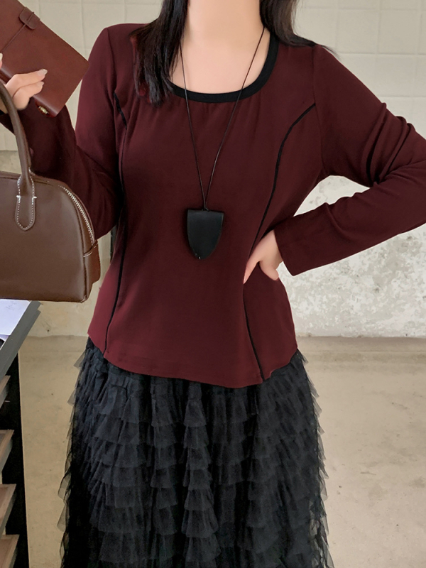 Pulover pleteni top s okruglim izrezom, dugi rukavi, uski kroj, fleece od viskoze i poliestera