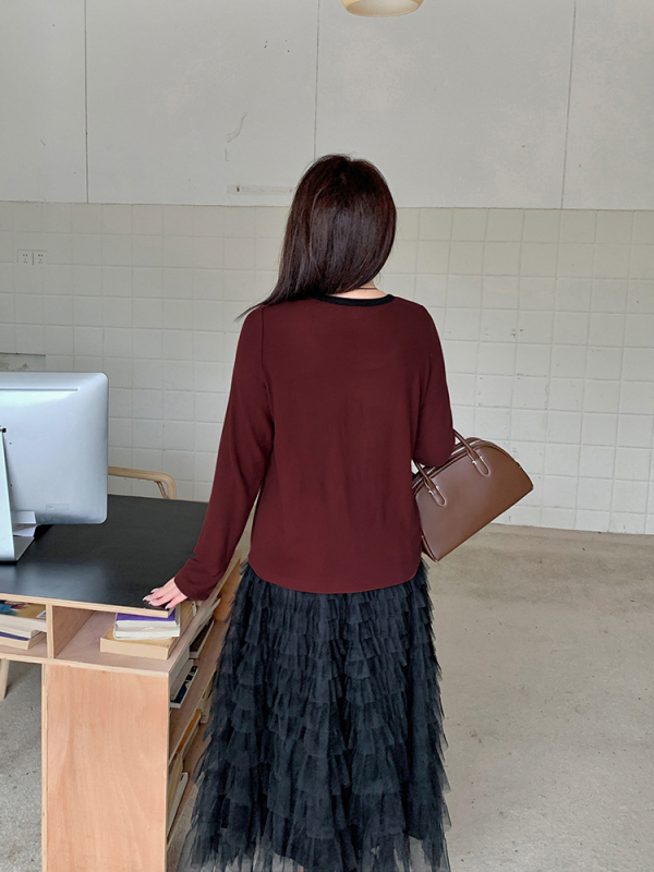 Pulover pleteni top s okruglim izrezom, dugi rukavi, uski kroj, fleece od viskoze i poliestera