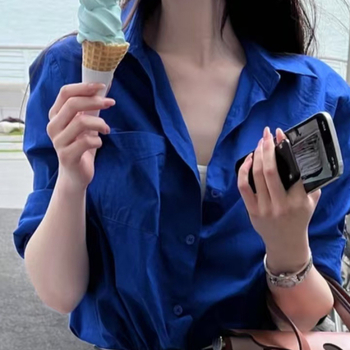 Pólónyakú kardigán-stílusú női ing, hosszú ujjú, 95%+ pamut, karcsú szabás