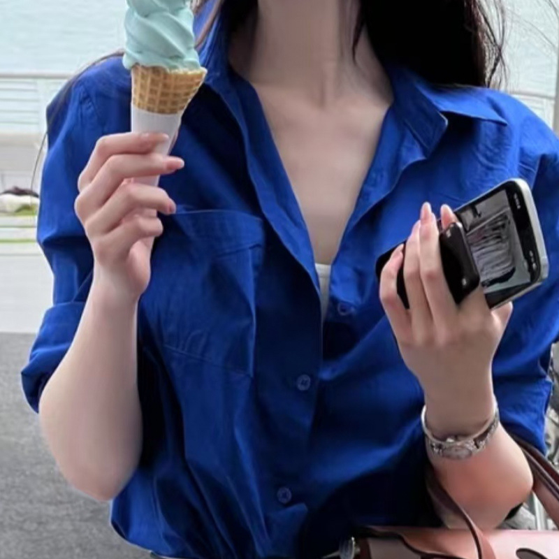 Pólónyakú kardigán-stílusú női ing, hosszú ujjú, 95%+ pamut, karcsú szabás