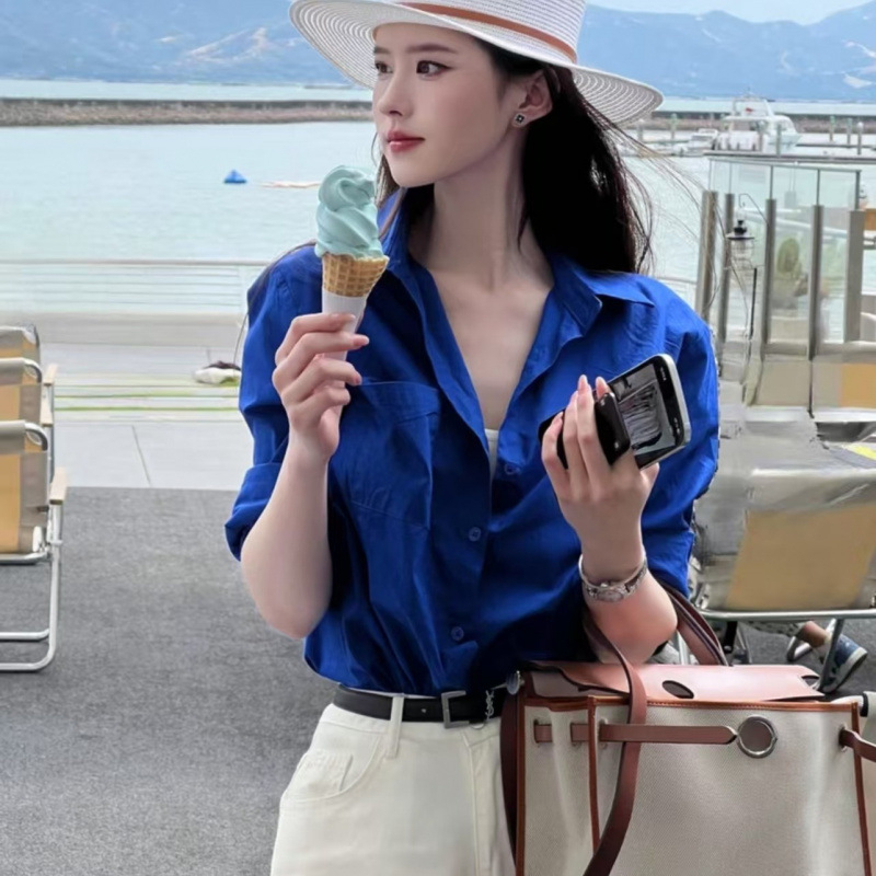 Pólónyakú kardigán-stílusú női ing, hosszú ujjú, 95%+ pamut, karcsú szabás