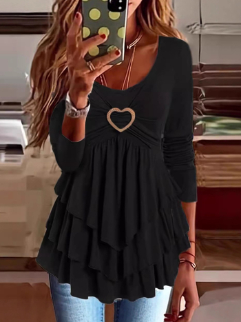 Női kapucnis hosszú ujjú felső, kerek nyakú, rétegezett dizájn, poliészter-spandax anyag