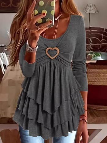 Női kapucnis hosszú ujjú felső, kerek nyakú, rétegezett dizájn, poliészter-spandax anyag