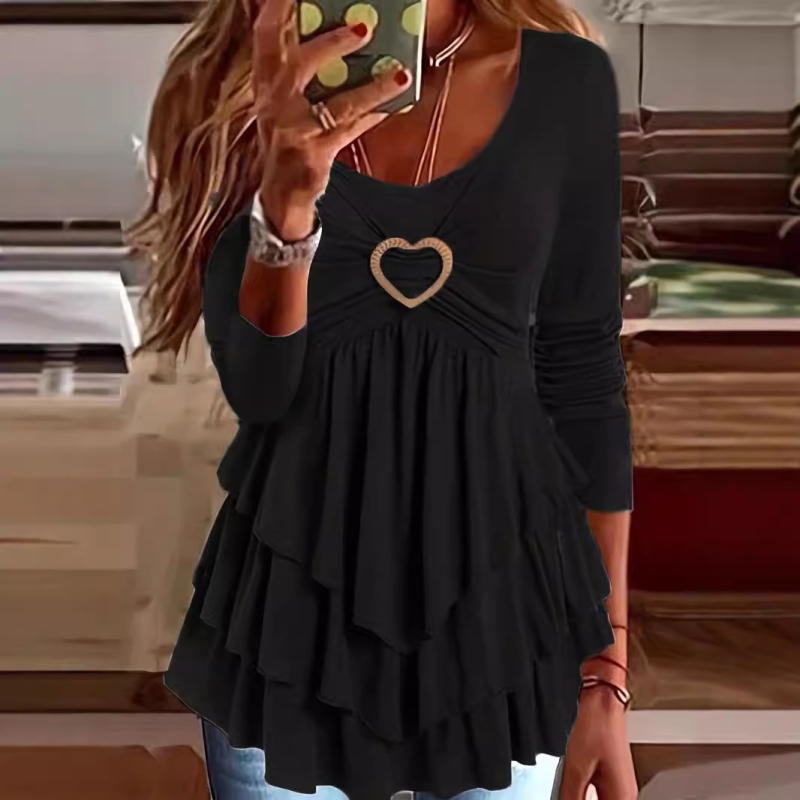 Női kapucnis hosszú ujjú felső, kerek nyakú, rétegezett dizájn, poliészter-spandax anyag