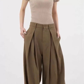 Női széles szárú nadrág, magas derekú, spandex-keverék, casual, 2025 tavasz