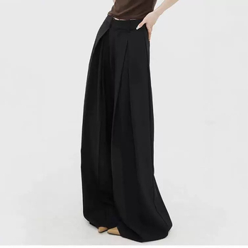 Női széles szárú nadrág, magas derekú, spandex-keverék, casual, 2025 tavasz