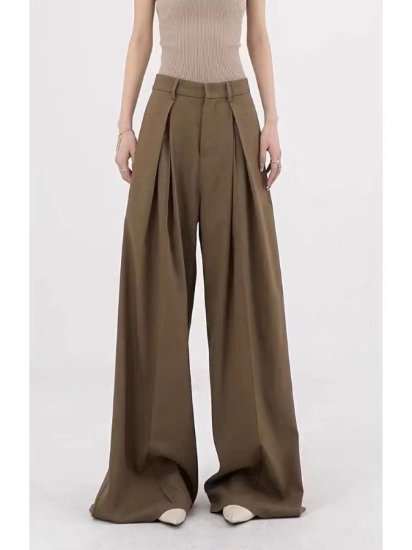 Női széles szárú nadrág, magas derekú, spandex-keverék, casual, 2025 tavasz