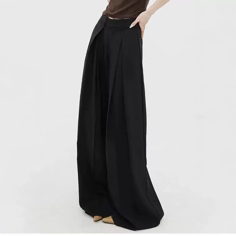 Női széles szárú nadrág, magas derekú, spandex-keverék, casual, 2025 tavasz