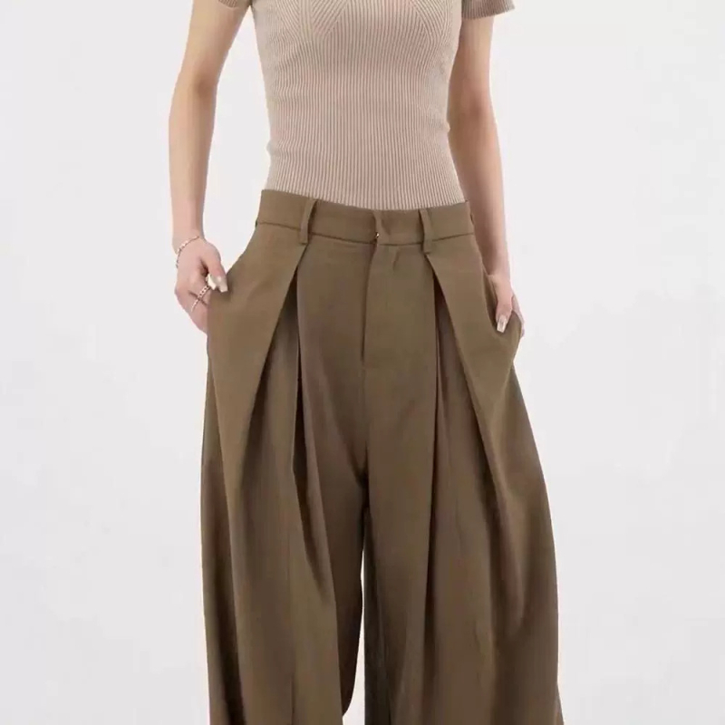 Női széles szárú nadrág, magas derekú, spandex-keverék, casual, 2025 tavasz