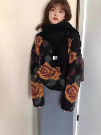 Ženski džemper Jacquard debeli Mohair (80-90% Mohair), okrugli ovratnik, dugi rukavi