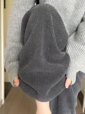 Női kötött chenille széles nadrág fleece béléssel, magas derekú, hosszú, őszi-téli casual, karcsúsító körte alkat számára