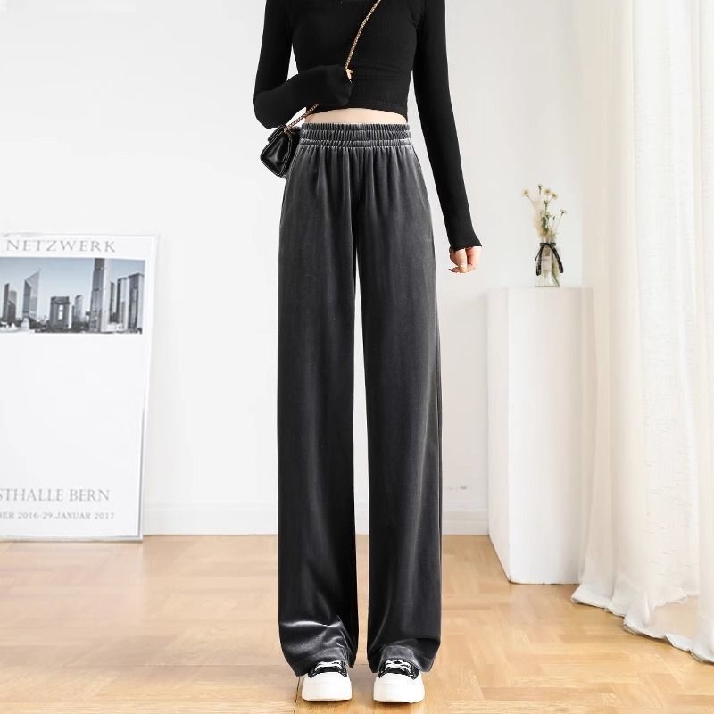 Női velúr széleslábú nadrág, poliészter velúr, elasztikus derék, vastag anyag, mikroelasztikusság, vasalásmentes felület