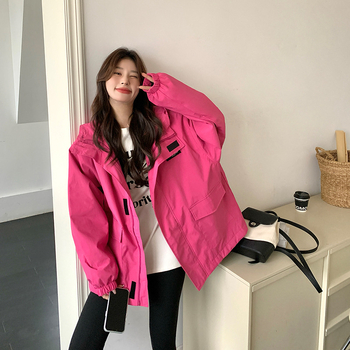 Ženska windbreaker jakna s kapuljom, srednja duljina, slobodan kroj, 95% poliester, zatvarač sprijeda