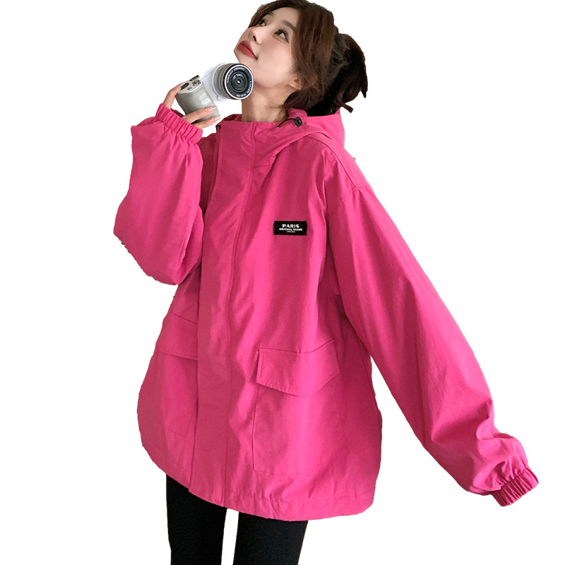 Ženska windbreaker jakna s kapuljom, srednja duljina, slobodan kroj, 95% poliester, zatvarač sprijeda