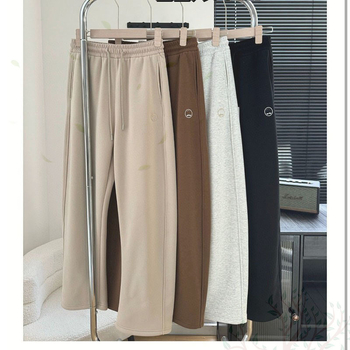 Pantaloni largi din bumbac pentru femei, cu căptușeală de fleece, talie elastică, groși pentru iarnă, cu broderie