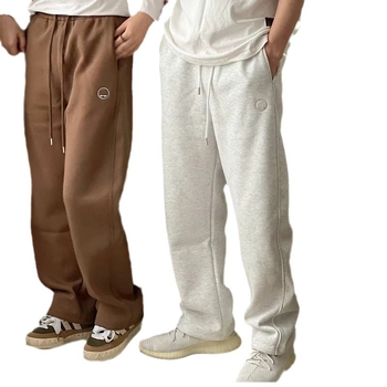 Pantaloni largi din bumbac pentru femei, cu căptușeală de fleece, talie elastică, groși pentru iarnă, cu broderie