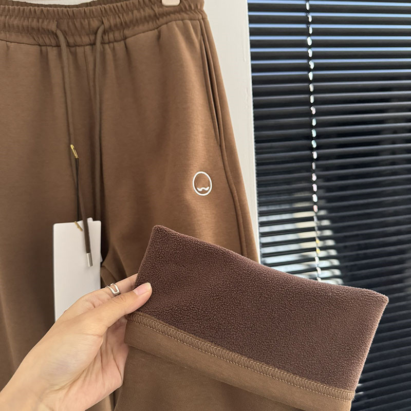 Pantaloni largi din bumbac pentru femei, cu căptușeală de fleece, talie elastică, groși pentru iarnă, cu broderie