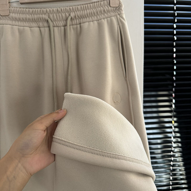 Pantaloni largi din bumbac pentru femei, cu căptușeală de fleece, talie elastică, groși pentru iarnă, cu broderie