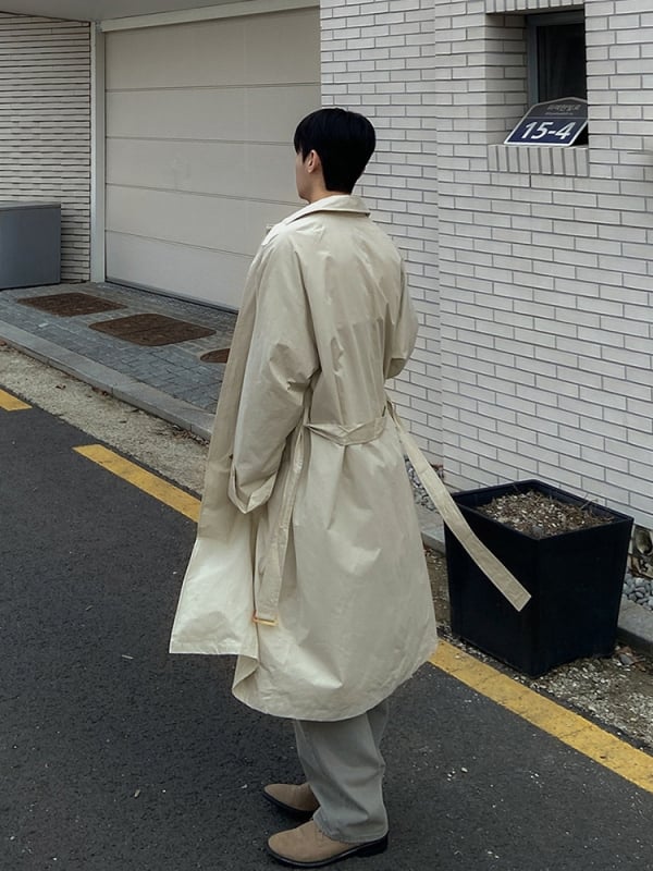 Koreai stílusú kabát, hosszított fazon, gallér, egysoros záródás, tavasz-ősz