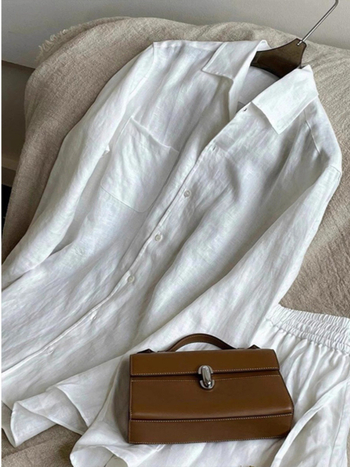 Tencel–len keverékből készült ing, hosszú ujjú, polo gallér, lazán szabott