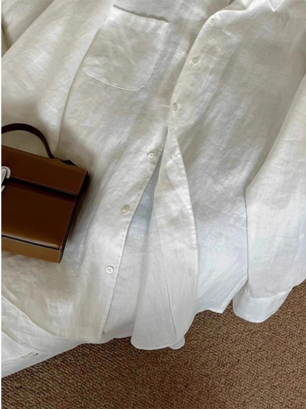 Tencel–len keverékből készült ing, hosszú ujjú, polo gallér, lazán szabott