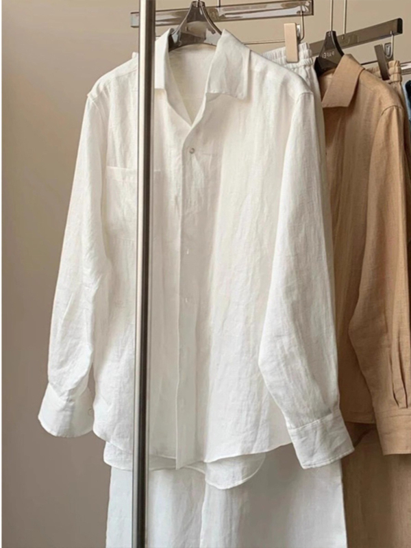 Tencel–len keverékből készült ing, hosszú ujjú, polo gallér, lazán szabott