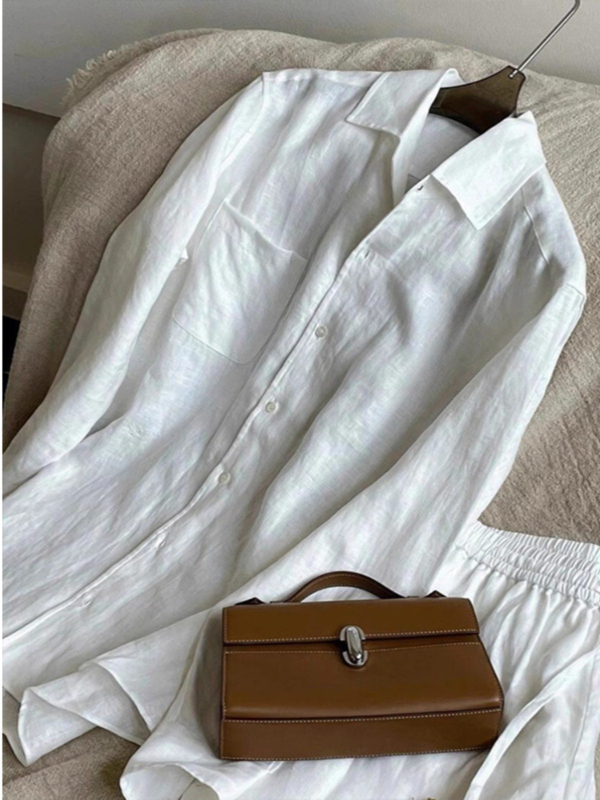 Tencel–len keverékből készült ing, hosszú ujjú, polo gallér, lazán szabott