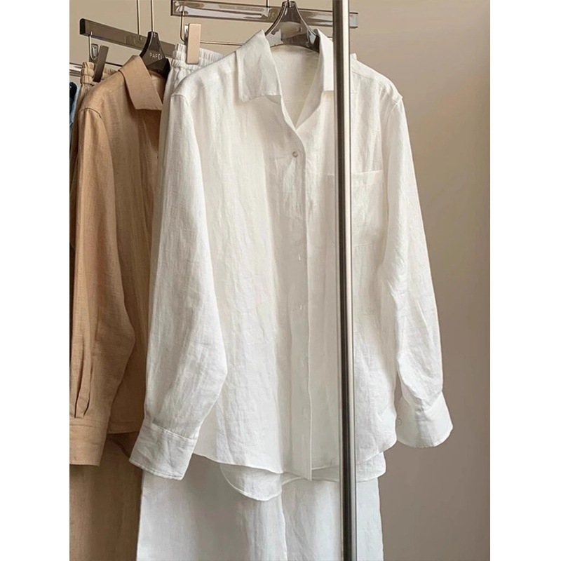 Tencel–len keverékből készült ing, hosszú ujjú, polo gallér, lazán szabott